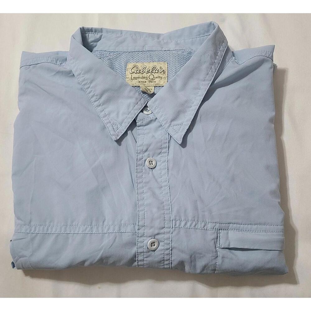 Cabelas Fishing LS Shirt Mens Size 3XL Blue UPF 50 Vented Lightweight Zip Pocket